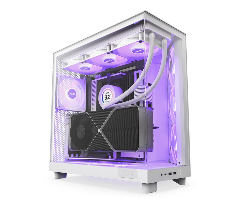 ATX Mid Tower Case NZXT H6 Flow White RGB w/2x USB 3.2, Type-C, 3x 120mm(RGB Core)