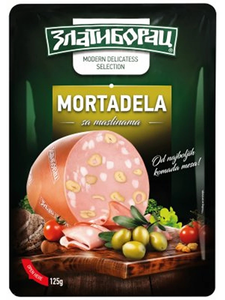 ЗЛАТИБОРАЦ МОРТАДЕЛА СО МАСЛИНКИ 125 ГР