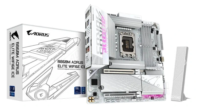 MB Gigabyte B860M AORUS ELITE WIFI6E ICE LGA1851 DDR5 9200MHz OC/3xM.2/BT 5.3/2.5Gb/PCIe5.0/HDMI/DP