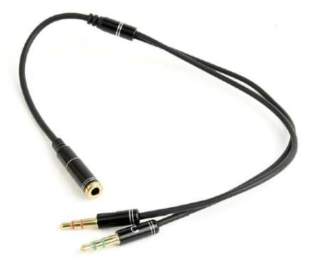Cable Stereo Socket 3,5mm 4pin to Double Stereo Plug 3,5mm 0.2m audio Gembird Black Metal Connectors