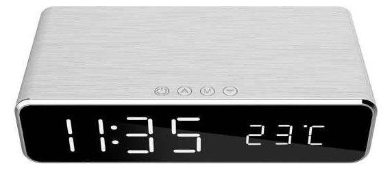 Полнач Digital Alarm Clock Gembird w/Wireless Charger and Thermometer Silver