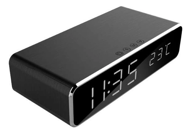 Полнач Digital Alarm Clock Gembird w/Wireless Charger and Thermometer Black