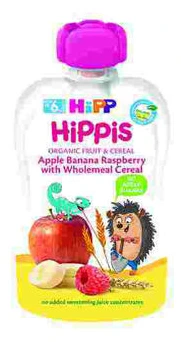 ДЕТСКА ХРАНА ХИП ИНТЕГРАЛНИ ЖИТА, ЈАБОЛКО, БАНАНА И МАЛИНИ 100 ГР