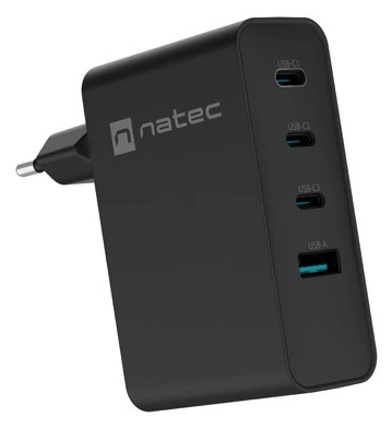 USB Universal Power Charger Natec Ribera GaN 100W 3xUSB-C/1xUSB-A Black
