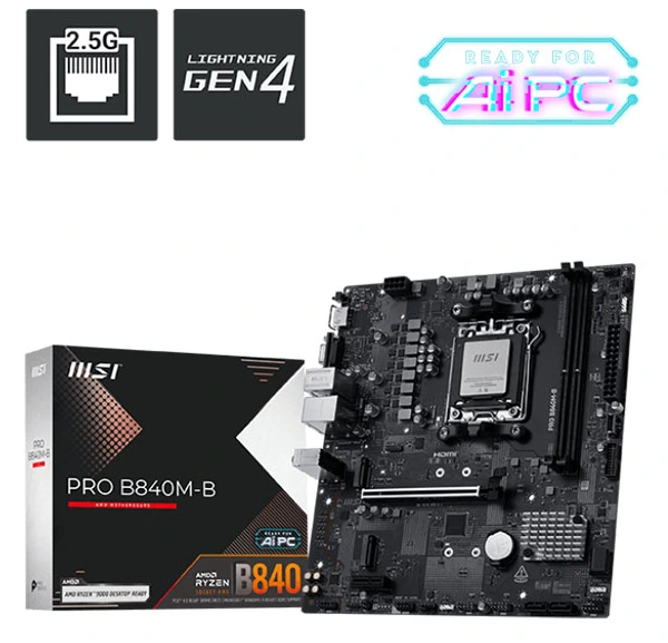 MB MSI PRO B840M-B AM5 DDR5 8000MHz OC/SATA3/2xM.2/USB 3.2/HDMI/VGA/2.5GBit LAN