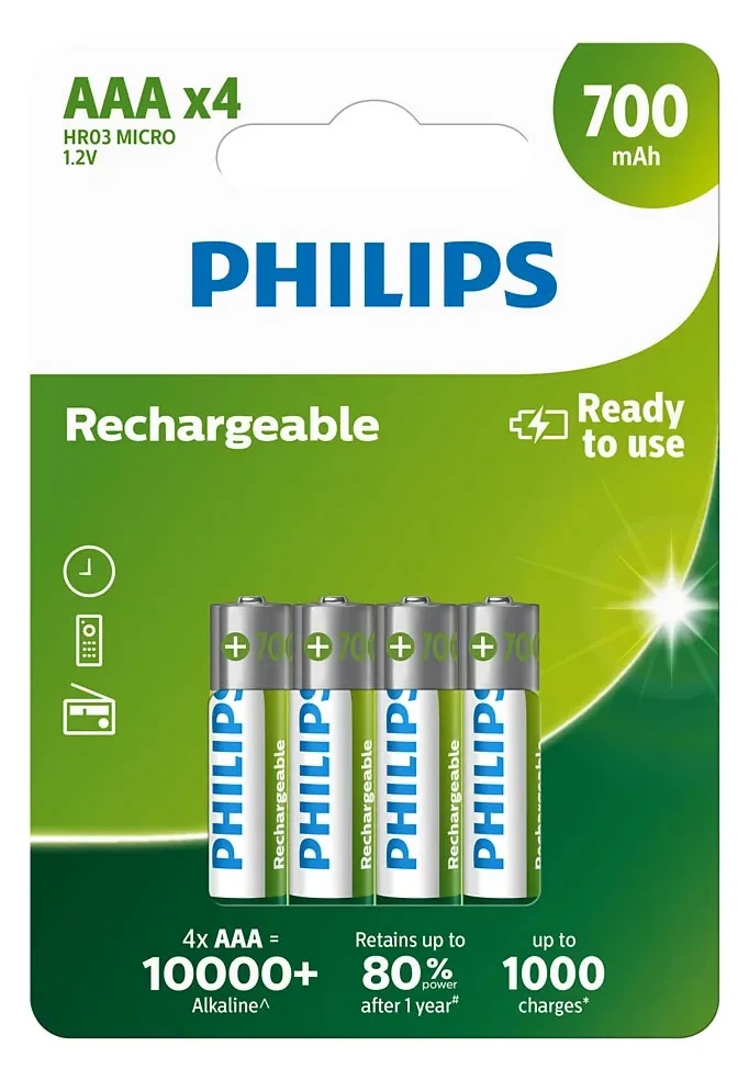 Batteries Philips Rechargable AAA 4pack 700 mAh