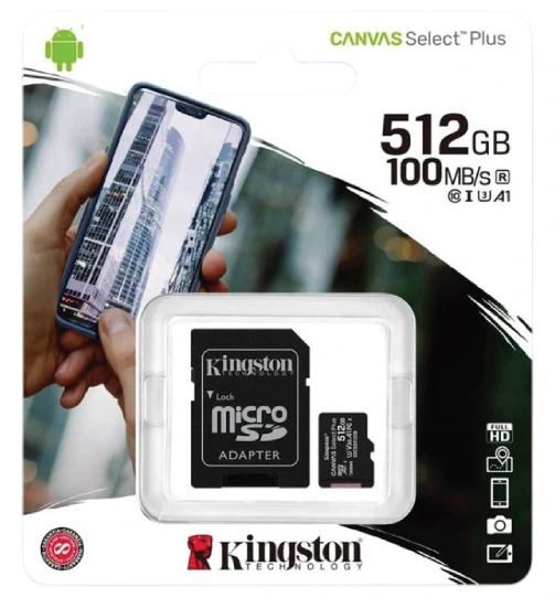 Мемориска картичка KINGSTON 512GB SDXC Canvas Select Plus Gen3 150MB/s C10 UHS-I, U3, V30, A1 + Adapter (SDCS3/512GB)