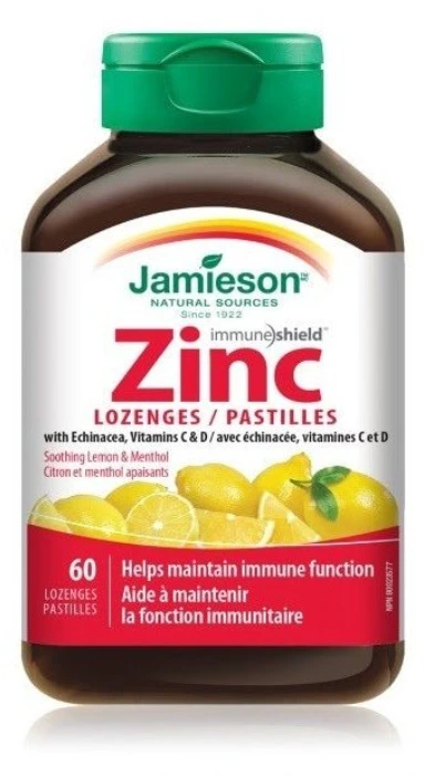 JAMIESON ЦИНК + Ехинацеа, вит.Ц, вит.Д пастили x60 лимон, ментол