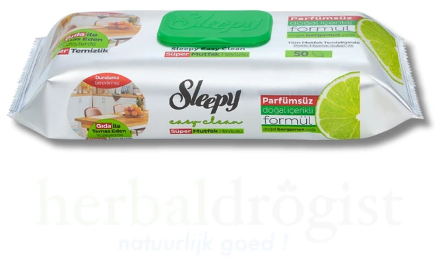 SLEEPY Easy Clean Super Kitchen Natural Bergamot Oil Влажни марамчиња за чистење кујна, 50 марамчиња