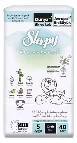 SLEEPY Bio Natural Пелени за бебиња бр. 5 (11-18 кг), 40 пелени