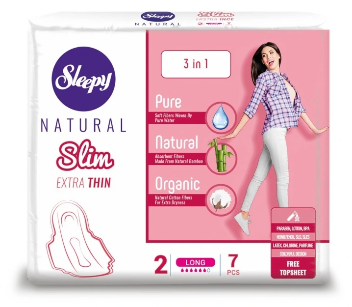 SLEEPY Natural Slim Хигиенски влошки, лонг (величина 2), 7 парчиња
