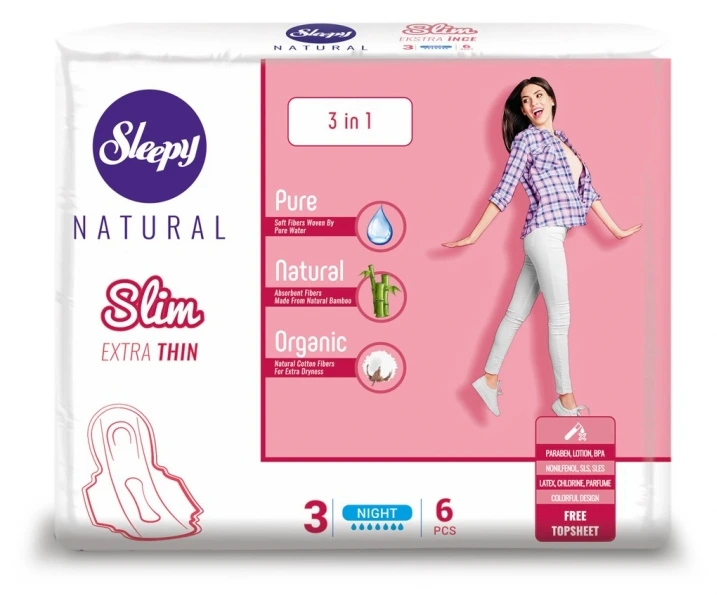 SLEEPY Natural Slim Хигиенски влошки, ноќни (величина 3), 6 парчиња